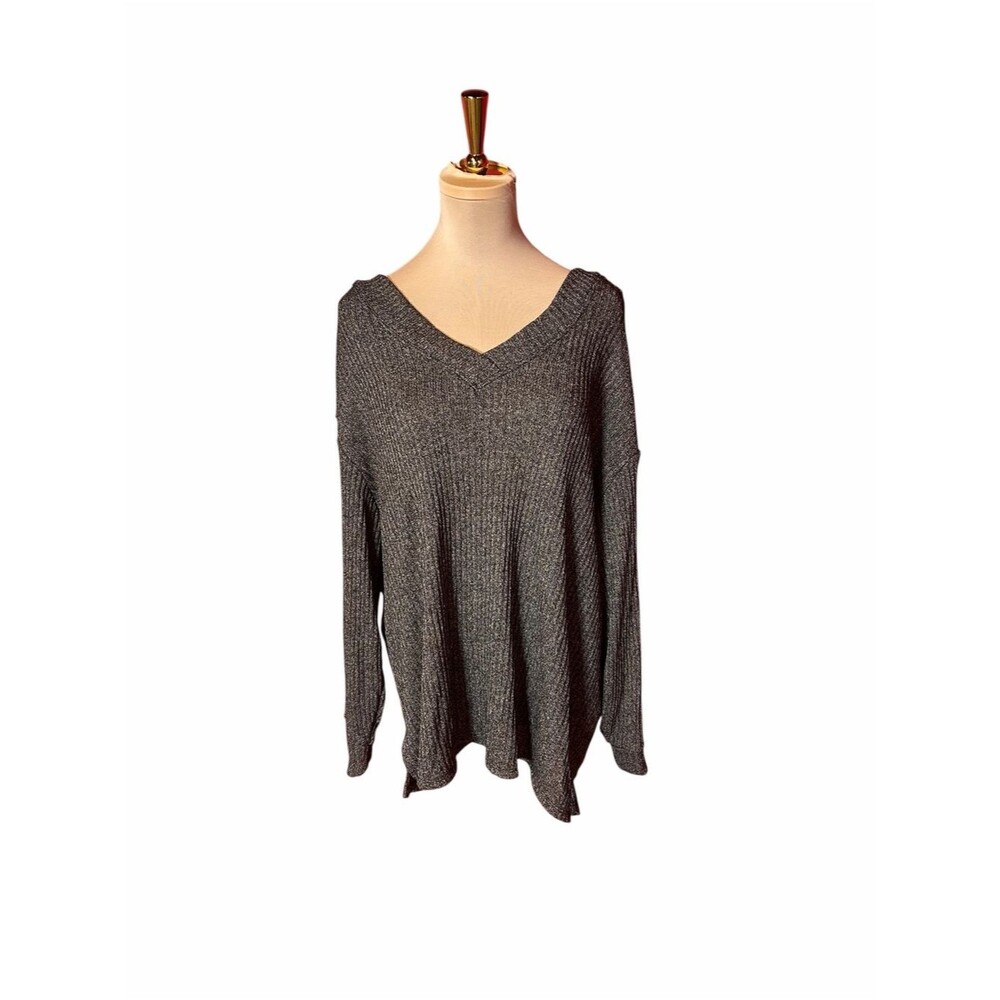 Torrid Charcoal Ribbed V-Neck Sweater 1X Plus Size Soft Knit Tunic Top